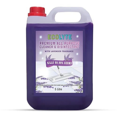 ECOLYTE+ Floor Cleaner Premium All Purpose Cleaner Plus Disinfectant for Hospital Home Office & Commercial Use for Dirt Stains & Germs Floor Cleaning (Lavender 5 Liter)