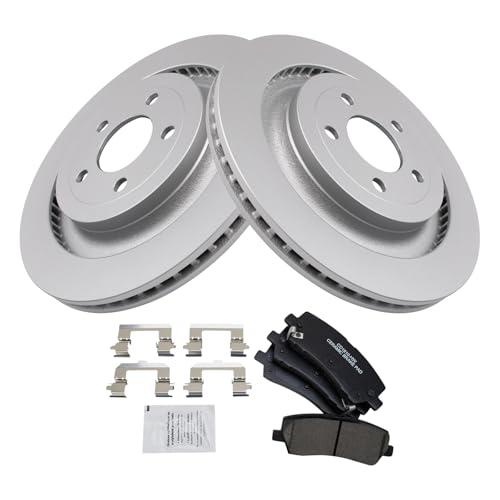 Image of TRQ Rear Brake Pad and Rotor Set Ceramic G Coated Rotors Compatible with 2015-2018 Ford Mustang