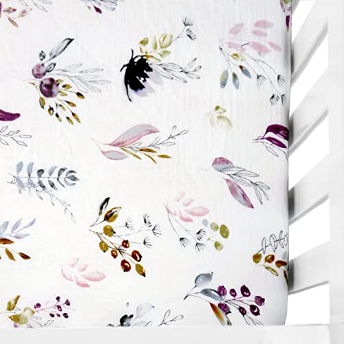 Image of GRSSDER Soft Muslin Crib Sheet 1 Pack, 100% Cotton Crib Sheets for Boys and Girls, Fit Standard Crib Mattresses 52 inch x 28 inch Safe and Snug, Stylish Watercolor Leaf Pattern