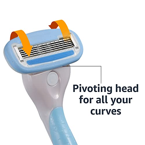 Amazon Basics 5-Blade Razor For Women, Handle, 12 Cartridges & Shower Hanger, Cartridges Fit Amazon Basics Razor Handles Only, 14 Piece Set, Blue (Previously Solimo) #TOP5