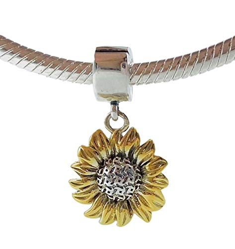 Bolenvi Gold Sunflower Sunshine 925 Sterling Silver Dangle Pendant Charm Bead For Pandora & Similar Charm Bracelets Or Necklaces #TOP1