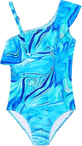 Image of Snowheart Girls Swimsuit Adjustable Shoulder Strap UPF50+ One-Shoulder Ruffle Bathing Suit 3-12T