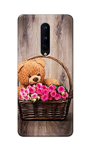 Image of PRINTFIDAA Roses and Teddy Bear in The Wicker Hard Back Cover for OnePlus 8 (6.55 inch) Back Cover -(P6) KAT1004