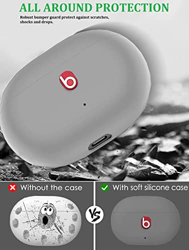 for Beats Studio Buds/Bud + Case with Cleaner kit 2021/2023, Soft Silicone Case New Beat Studio Buds Plus Cover Protective Skin with Keychain for Beat Studio Earbuds, Grey