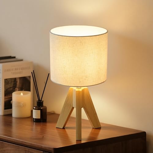 Image of Set of 2 Tripod Table Lamps,Stepless Dimmable Small Bedside Lamps with Beige Linen Shade, Boho Modern Nightstand Lamps for Bedroom Living Room Office,E26 Socket, Natural