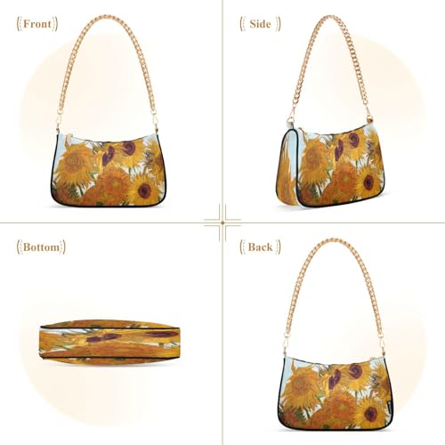 Shoulder Bags for Women Van Gogh Sunflower Hobo Tote Handbag Small Clutch Purse with Zipper Closure152
