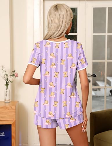Image of Ekouaer Pajama Set for Women 2 Piece Lounge Set Short Sleeve Tops and Shorts Soft Sleepwear, Chest Pocket