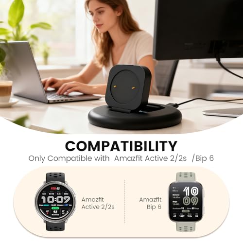 Image of Charging Stand Compatible with Amazfit Active 2 /2s Bip 6 Charger, Adjustable Foldable Magnetic Charging Station Dock for Smartwatch