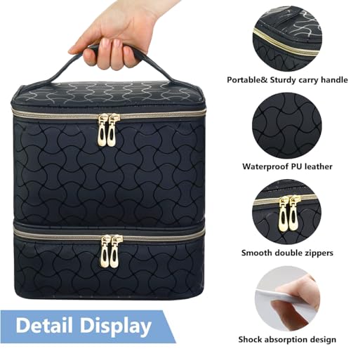 Nail Polish Organizer and Nail Lamp Case, Nail Kit Organizer Holds 30 Bottles (15ml - 0.5 fl.oz) and a Nail Lamp, Nail Polish Carrying Case with Manicure Tools Storage Sections (B-Black)3