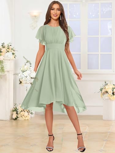 GUKARLEED Women’s Flutter Scoop Neck Bridesmaid Dresses with Sleeves High Low Knee Length Formal Dress Wedding Guest Dress2