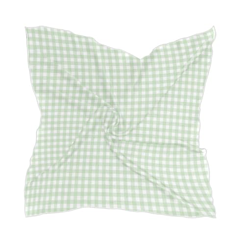 Square Scarf Green Gingham Checkered Silk Feeling Bandanas Head Scarfs Hair Wraping Neckerchief for Women 23.6 Inch