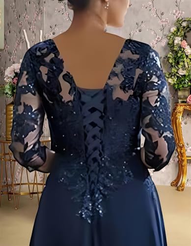 Lace Applique Mother of The Bride Dresses for Wedding 3/4 Sleeve Chiffon Mother of The Groom Formal Evening Gown3