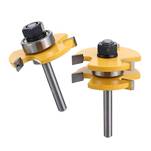Nologo ZFX-WUJIN, 2pcs Lengua 6.35mm & Router Groove bit con Valor de 1/4' Mango Tipo T-3-diente Cortador de embutir Woodwoorking Grove Herramienta de Piezas