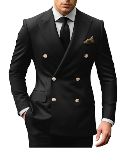 Wangyue Double Breasted Suit Men Slim Fit 2 Piece Suits for Men Wedding Double Breasted Blazer Formal Groom Prom Tuxedo