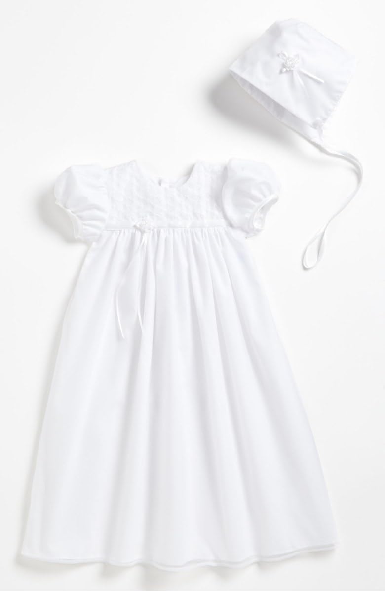 Little Things Mean A Lot Baby Girls White Bonnet Embroidered Christening Dress Outfit