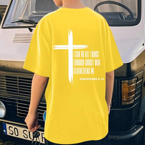 Image of KEEVICI Boys Christian Graphic Tees God Jesus Shirts for Kids Cross Faith Bible Verse Inspirational Religious Cotton T Shirt
