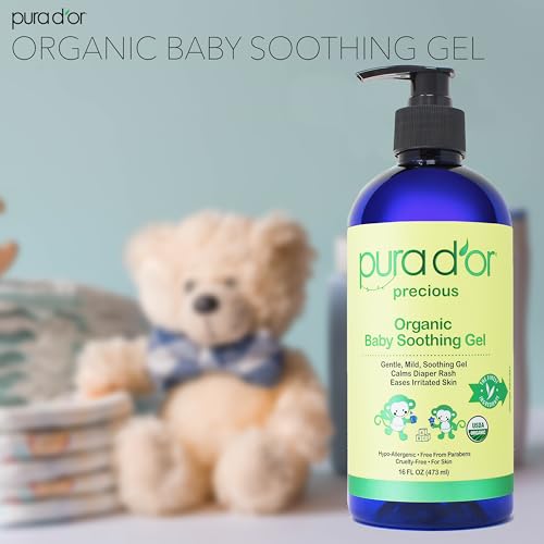 PURA D'OR 16 Oz ORGANIC Baby Soothing Gel For Sensitive Skin - Diaper Rash & Irritation Relief with Aloe Vera, Tamanu Oil, Chamomile, Jojoba, & Almond Oil