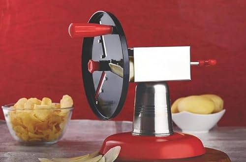 Image of Stainless Steel Potato Chips Slicer Cutter Manual Wafer Maker Machine for Home, Vegetable Fruit Slicing, Ergonomic Handle, Hand Operated Aloo Chips Maker, Kitchen Wafer Cutting Device