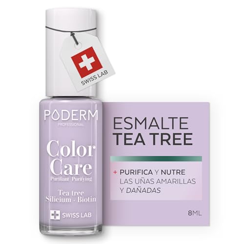PODERM - ESMALTE DE UÑAS TEA TREE PARA HONGOS DE UÑAS - LILA - TRATAR LAS UÑAS AMARILLAS/DAÑADAS - Previene HONGOS - CUIDADO 2 IN 1 - FÓRMULA ÚNICA - Hecho en Suiza