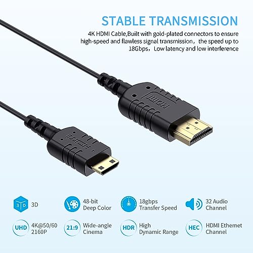 Cable Mini HDMI a HDMI flexible de 2.5 mm que evita tirones en puertos de cámara y laptop 4