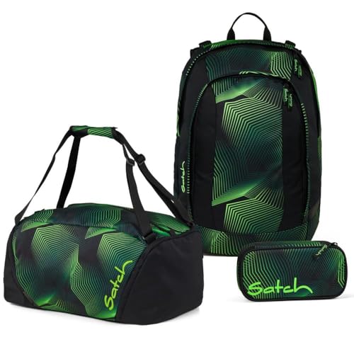 Satch Air Schulrucksack Set 3tlg. inkl. Schlamperbox und Sporttasche (Seismic Green)