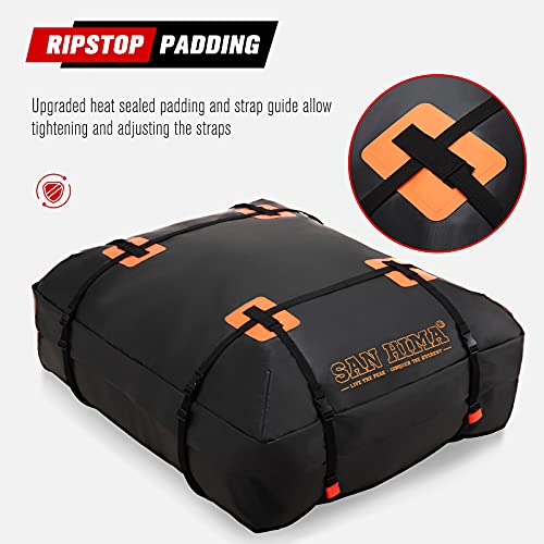 Car Roof Bag Cargo Carrier - 14.6 cu. ft. Waterproof Rooftop Bag, Travel Storage Luggage Bag Soft-Shell Fits All Cars, Vans & SUV for All Vehicle with/ Without Rack