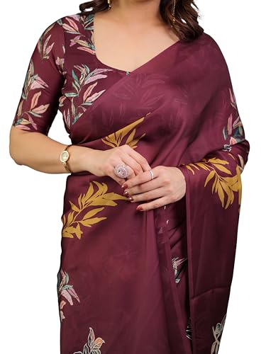 Image of ALMAARI FASHION Satin Georgette Floral Printed Saree with Blouse, 5.5 Meter Saree with 0.8 Meter Blouse, Traditional (SG 116 H)