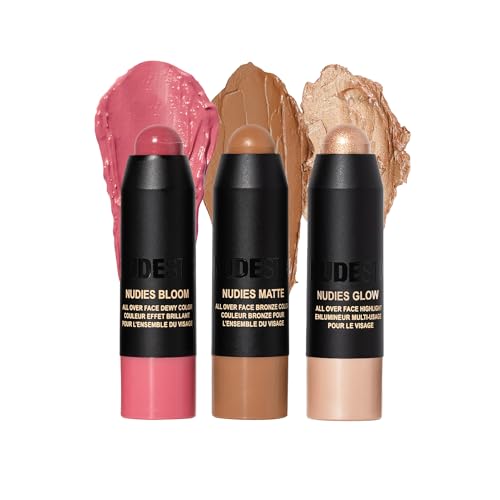 Nudestix Roses & Honey Mini Kit – 3-Piece Cream Blush, Bronzer & Highlighter Stick Set for Eyes, Cheeks & Lips | Travel-Size Multi-Use Makeup