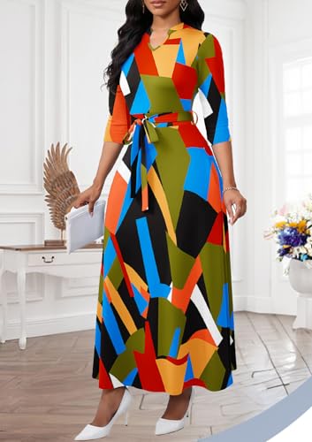 Image of BubFee Maxi Dresses for Women Semi Formal Long Dress 3 /4 Sleeve Casual A-line Church Dresses with Pockets