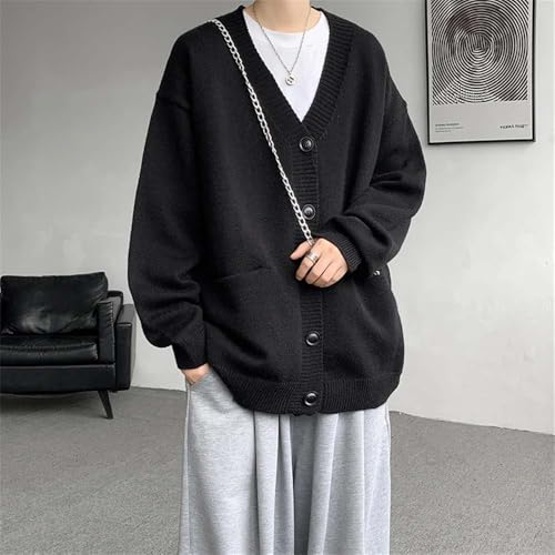 Men Button Front Oversized Knit Cardigan Soft Patch Pockets V-Neck Casual Sweater3