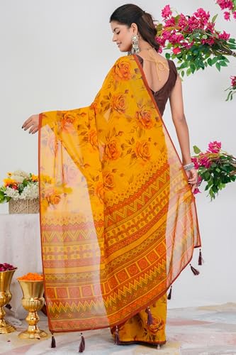 Image of MIRCHI FASHION Saree for Woman Georgette Floral Printed | Lightweight Comfortable Sari for Regular Social Wear and social visits