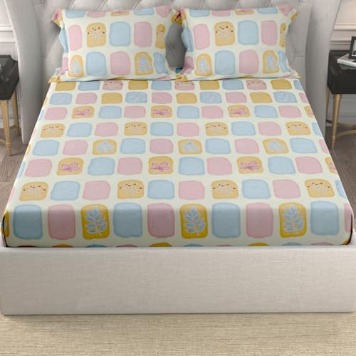 Image of Cloth Fusion Glace Cotton Elastic Fitted Bedsheet King Size 78x72 inch | Pastel Black, 2 Pillow Covers, 180 TC, Soft, PolyCotton Blend, 360 Grip, Fits Up to 8 in Mattress, Quick-Drying