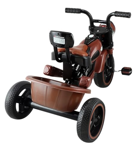 Image of JoyRide Ninja Plug N Play Durable Kids /Pedal Baby Tricycle, Storage Basket, Leather Seat, Led Headlight, Music for 18 Months to 5 Years Boys /Girls /Carrying Capacity Upto 30 Kgs (Brown)