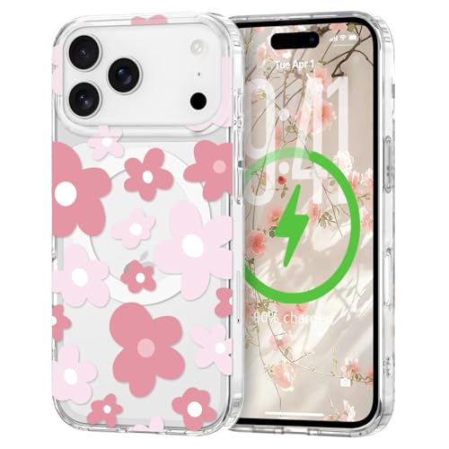 L-FADNUT for iPhone 17 Pro Max Case Flower Clear Magnetic Floral,Pink - image 2