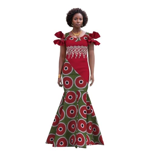 Image of iooiooi Womens Elegant Ankara Maxi Mermaid Dress Lace Decorated African Gowns
