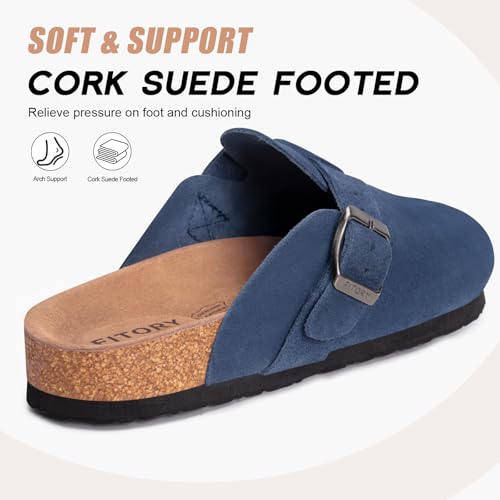 Image of FITORY Mens Suede Clogs with Arch Support Leather Cork Footed Mules