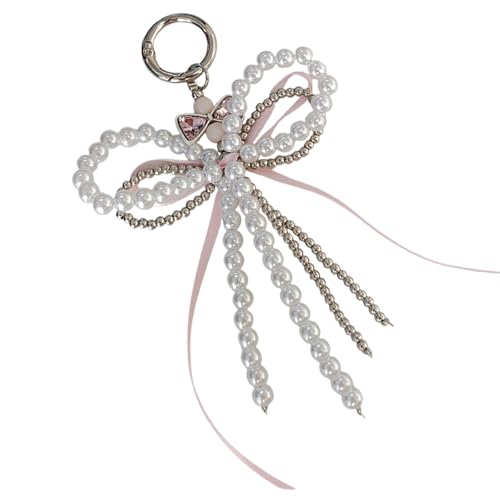 Tsophreniq Elegante colgante de perlas con lazo que añade personalidad a la bolsa, portátil para estudiantes y uso profesional, elegante colgante de perlas