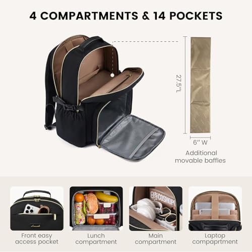 Image of LOVEVOOK Lunch Backpack with Lunch Compartment,15.6 Inch Laptop Work Travel Insulated Cooler Backpack Purse, Waterproof College Teacher Lunch Bag Box with Tumbler Holder,Gifts for Men Women,Dark blue