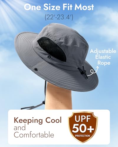 Sun Hats for Men Women Sun Protection Waterproof Wide Brim Bucket Hat, Foldable Outdoor Fishing Hiking Beach Safari Hat Darkgrey
