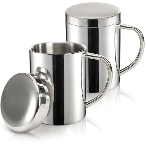 Yesland 2 Pack 13.5 oz (400ml) Stainless Steel Double-Walled Metal Mugs - Perfect Size for Coffee...