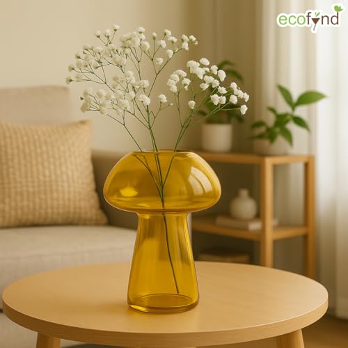 Image of ecofynd 5.5 Inches Glass Vase for Flowers Plants, Modern Decorative Vase for Home Decor Center Table, Bedroom, Living Room, Office Decoration, Wedding or Gifts, Luster Glass Vase, (GVASE015-YLW)