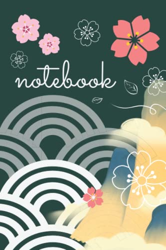 Notebook: Green Cheery Blossom Mountains: Dotted grid - 6x9 - 120 pages