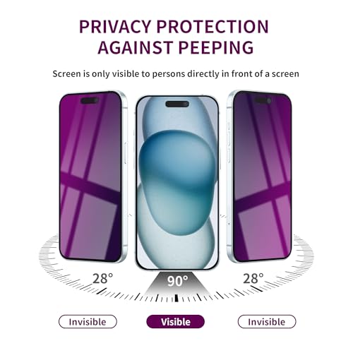 Image of 2 Pack Privacy Screen Protector for iPhone 15 Plus Tempered Glass 6.7inch Private Glass Anti-Spy Eye Protection Anti-Scratch Full Coverage No Bubble
