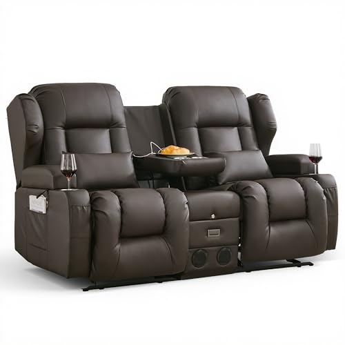URRED Loveseat Rocker Recliner Sofa with Console
