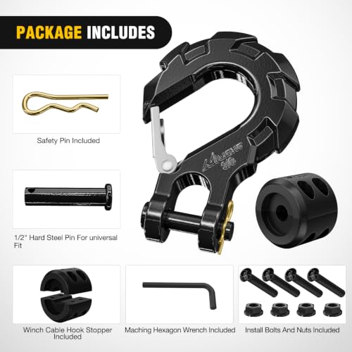 Image of Nilight Forged Steel Winch Hook 3 /8 inch Grade 70 Safety Latch Winch Cable Hook Stopper & Clevis Slip Hook Sets, Included Allen Wrench,Max 35,000 lbs,Black