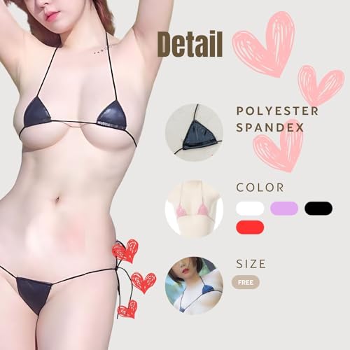 [YANJING] マイクロビキニ レディース セクシー 極小 過激 変態 紐ビキニ 紐パン PUレザー風 Tバック エッチ 下着 水着風 コスプレ 勝負下着 貧乳 大人用 セクシーランジェリー 露出系 勝負インナー - 画像5