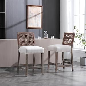 Chairusbarstoolssetof2counterheightbarstoolswithwovenbacksupportfarmhousecounterstools27inchwoodenbarstoolsforkitchenislandbarclubentertainmentroomlinenbeige Urban Country Home Decor Chairus bar stools set of 2 counter height bar stools with woven back support farmhouse counter stools 27 inch wooden barstools for kitchen island bar club entertainment room linen beige urban country home decor