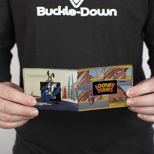 Buckle-Down Men's Wallet, Bifold, Looney Tunes Wile E Coyote and Road Runner Scene Blocks, Vegan Leather, 4.0" x 3.5"4