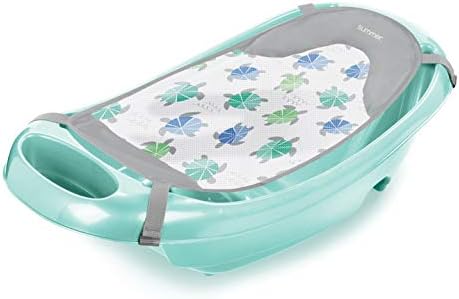 Summer Splish 'n Splash Newborn to Toddler Tub (Aqua) - 3-Stage Tub for Newborns, Infants, and Toddlers - Includes Fabric Newborn Sling, Cushioned Support, Parent Assist Tray, and a Drain Plug