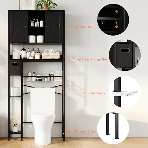 IDEALHOUSE Over The Toilet Storage Cabinet - 2-Door Design Bathroom Organizers Shelf, Freestanding Space-Saver Above Toilet Storage Cabinet with Toilet Paper Holder, Water-Resistant Toilet Shelves - image 4